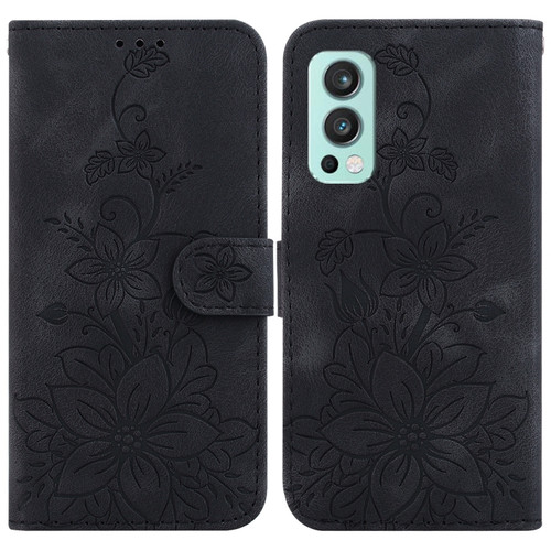 OnePlus Nord 2 5G Lily Embossed Leather Phone Case - Black