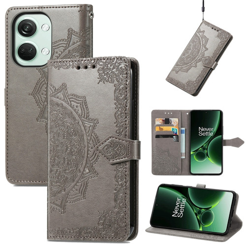 OnePlus Nord 3 Mandala Flower Embossed Leather Phone Case - Gray