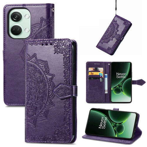 OnePlus Nord 3 Mandala Flower Embossed Leather Phone Case - Purple