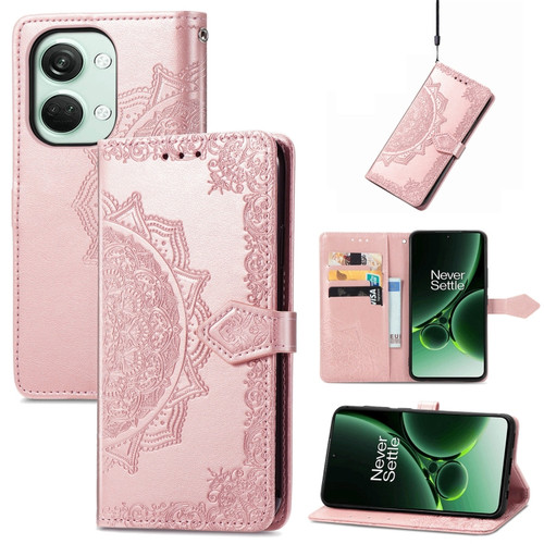 OnePlus Nord 3 Mandala Flower Embossed Leather Phone Case - Rose Gold