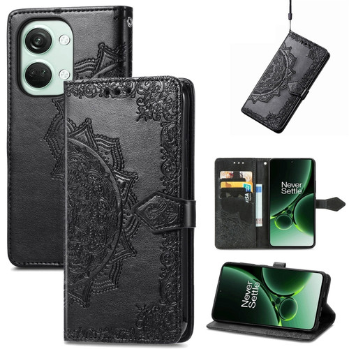 OnePlus Nord 3 Mandala Flower Embossed Leather Phone Case - Black