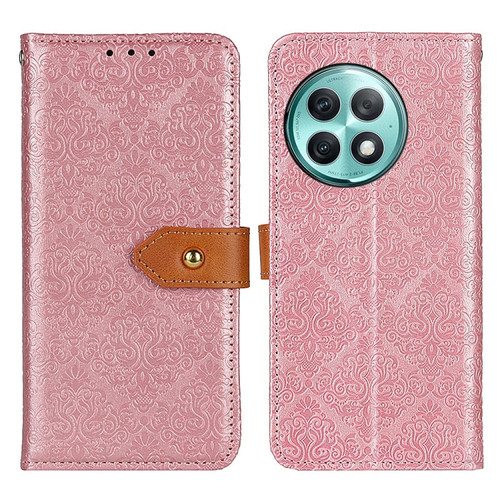 OnePlus Ace 2 Pro European Floral Embossed Flip Leather Phone Case - Pink