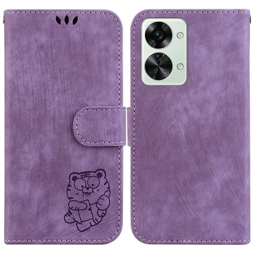 OnePlus Nord 2T Little Tiger Embossed Leather Phone Case - Purple