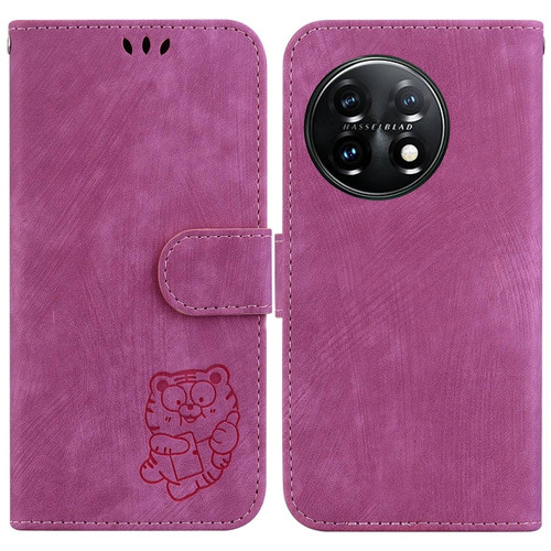 OnePlus 11 Little Tiger Embossed Leather Phone Case - Rose Red