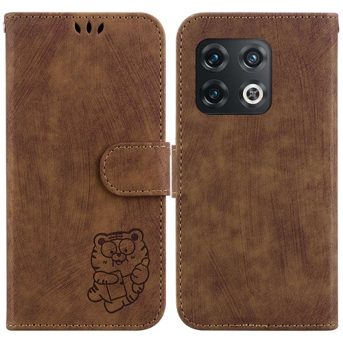 OnePlus 10 Pro 5G Little Tiger Embossed Leather Phone Case - Brown