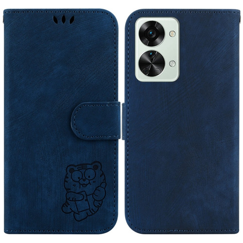 OnePlus Nord 2T Little Tiger Embossed Leather Phone Case - Dark Blue