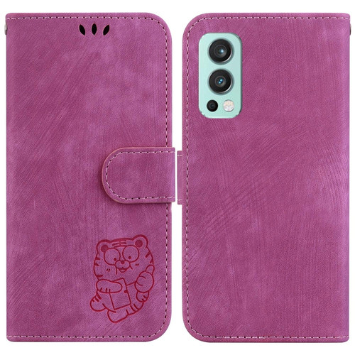 OnePlus Nord 2 5G Little Tiger Embossed Leather Phone Case - Rose Red