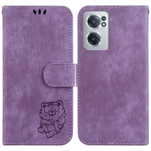 OnePlus Nord CE 2 5G Little Tiger Embossed Leather Phone Case - Purple