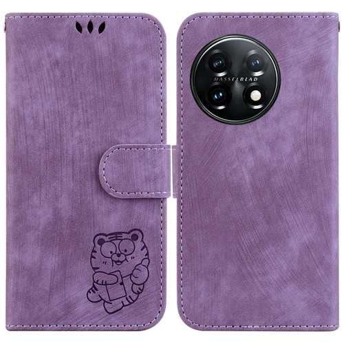 OnePlus 11 Little Tiger Embossed Leather Phone Case - Purple
