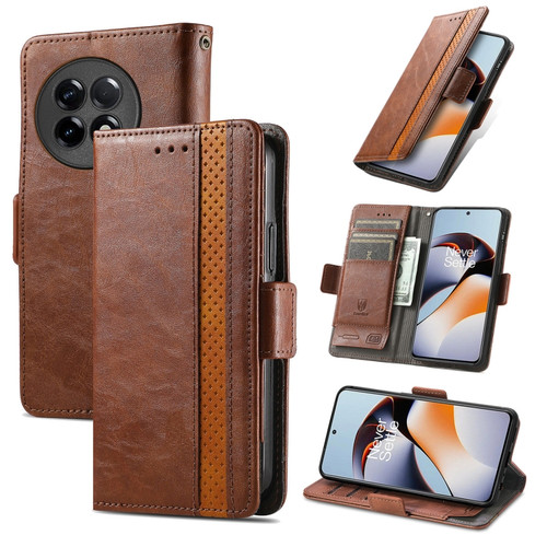 OnePlus Ace 2 CaseNeo Splicing Dual Magnetic Buckle Leather Phone Case - Brown