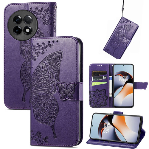 OnePlus Ace 2 Butterfly Love Flower Embossed Leather Phone Case - Purple