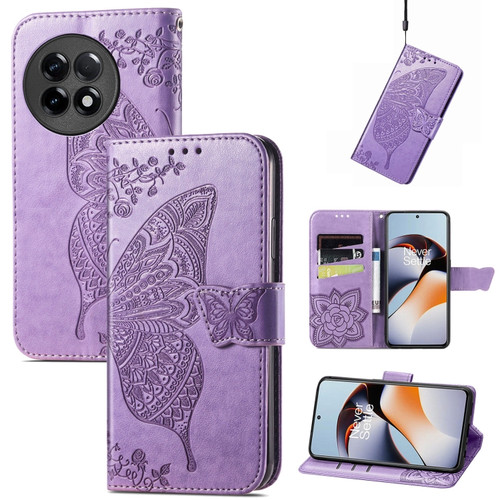 OnePlus Ace 2 Butterfly Love Flower Embossed Leather Phone Case - Lavender