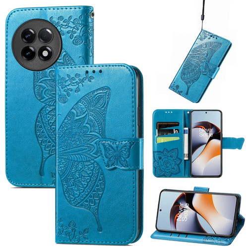 OnePlus Ace 2 Butterfly Love Flower Embossed Leather Phone Case - Blue