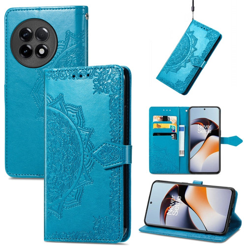 OnePlus Ace 2 Mandala Flower Embossed Leather Phone Case - Blue