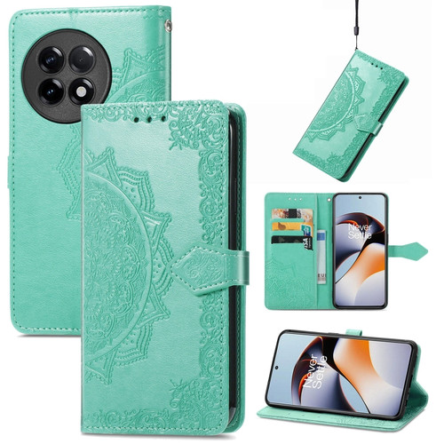 OnePlus Ace 2 Mandala Flower Embossed Leather Phone Case - Green