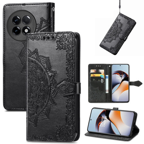 OnePlus Ace 2 Mandala Flower Embossed Leather Phone Case - Black