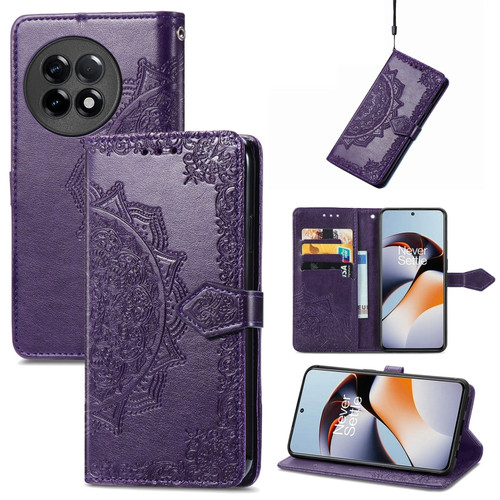 OnePlus Ace 2 Mandala Flower Embossed Leather Phone Case - Purple