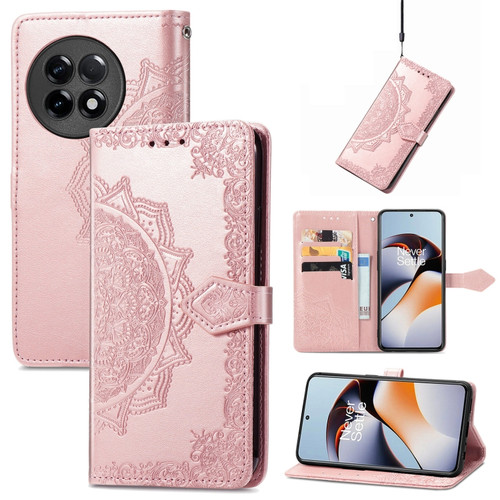 OnePlus Ace 2 Mandala Flower Embossed Leather Phone Case - Rose Gold