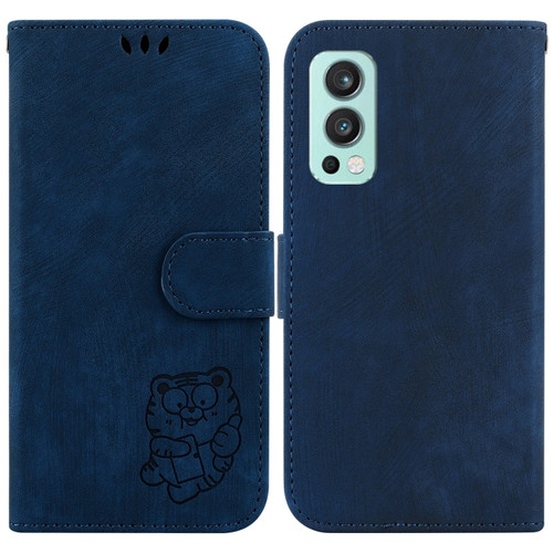 OnePlus Nord 2 5G Little Tiger Embossed Leather Phone Case - Dark Blue