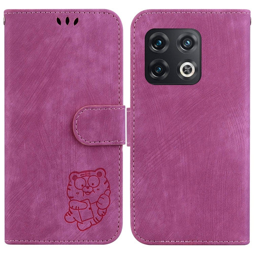 OnePlus 10 Pro 5G Little Tiger Embossed Leather Phone Case - Rose Red