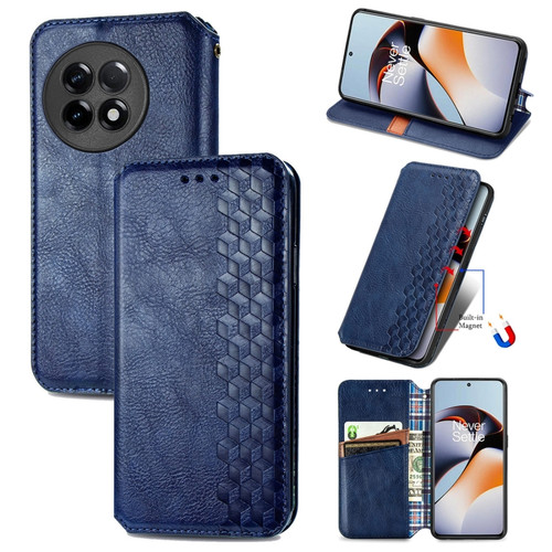OnePlus Ace 2 Cubic Grid Pressed Magnetic Leather Phone Case - Blue