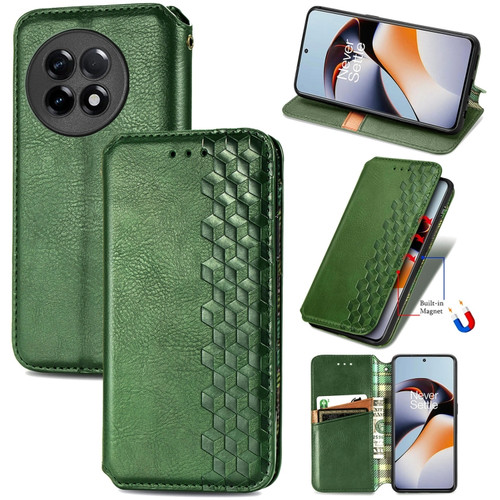 OnePlus Ace 2 Cubic Grid Pressed Magnetic Leather Phone Case - Green