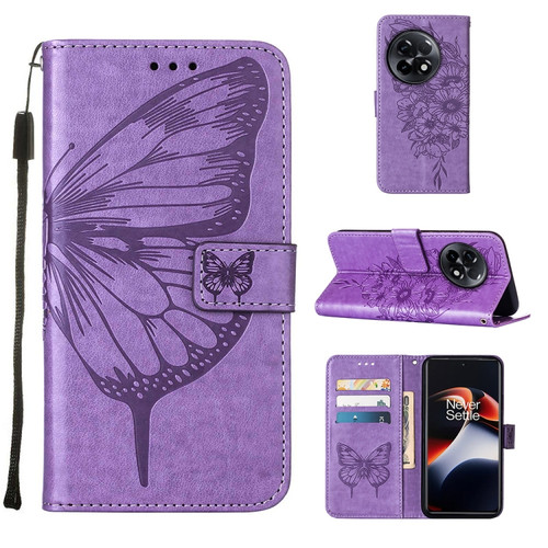 OnePlus Ace 2 5G / 11R 5G Embossed Butterfly Leather Phone Case - Light Purple