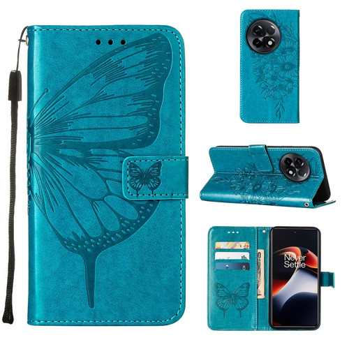 OnePlus Ace 2 5G / 11R 5G Embossed Butterfly Leather Phone Case - Blue