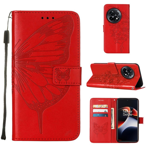 OnePlus Ace 2 5G / 11R 5G Embossed Butterfly Leather Phone Case - Red