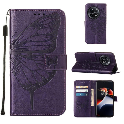 OnePlus Ace 2 5G / 11R 5G Embossed Butterfly Leather Phone Case - Dark Purple