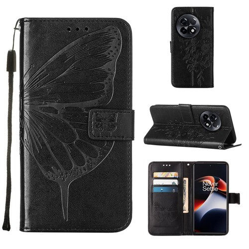 OnePlus Ace 2 5G / 11R 5G Embossed Butterfly Leather Phone Case - Black