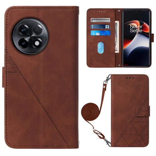 OnePlus Ace 2 5G / 11R 5G Crossbody 3D Embossed Flip Leather Phone Case - Brown
