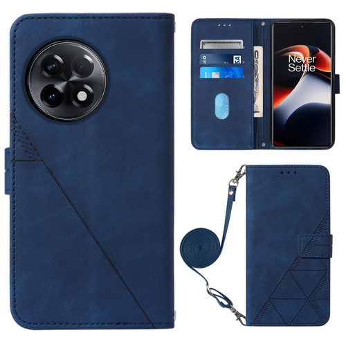 OnePlus Ace 2 5G / 11R 5G Crossbody 3D Embossed Flip Leather Phone Case - Blue