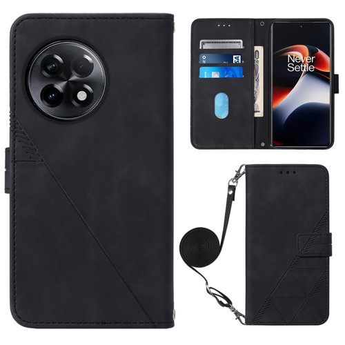 OnePlus Ace 2 5G / 11R 5G Crossbody 3D Embossed Flip Leather Phone Case - Black