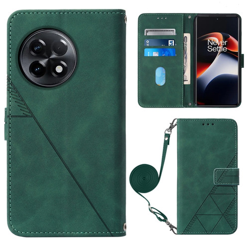 OnePlus Ace 2 5G / 11R 5G Crossbody 3D Embossed Flip Leather Phone Case - Dark Green
