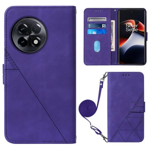 OnePlus Ace 2 5G / 11R 5G Crossbody 3D Embossed Flip Leather Phone Case - Purple