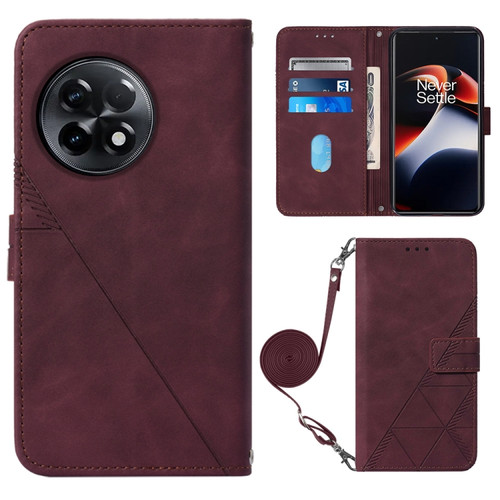 OnePlus Ace 2 5G / 11R 5G Crossbody 3D Embossed Flip Leather Phone Case - Wine Red