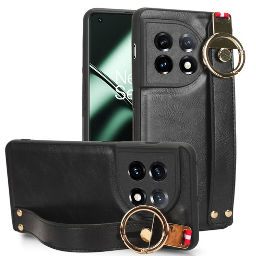 OnePlus 11R 5G Wristband Leather Back Phone Case - Black