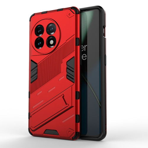 OnePlus 11 5G Punk Armor 2 in 1 PC + TPU Shockproof Phone Case with Invisible Holder - Red