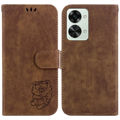 OnePlus Nord 2T Little Tiger Embossed Leather Phone Case - Brown
