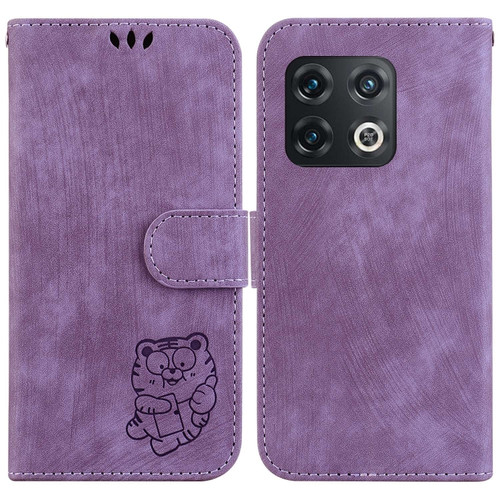 OnePlus 10 Pro 5G Little Tiger Embossed Leather Phone Case - Purple