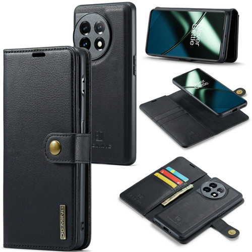 OnePlus 11 DG.MING Crazy Horse Texture Detachable Magnetic Leather Case - Black
