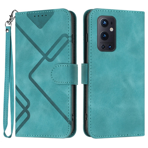 OnePlus 9 Pro Line Pattern Skin Feel Leather Phone Case - Light Blue