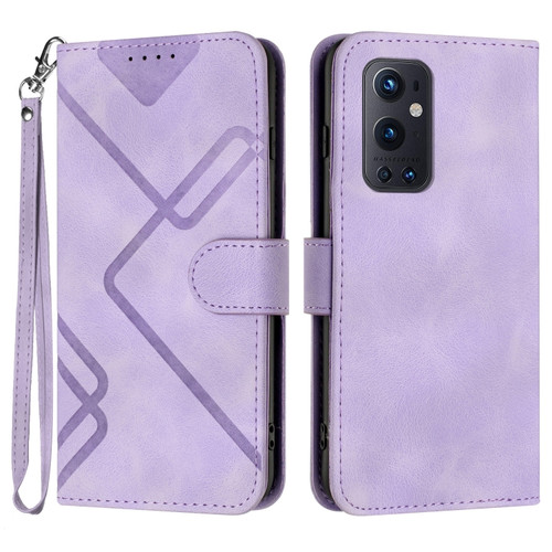 OnePlus 9 Pro Line Pattern Skin Feel Leather Phone Case - Light Purple