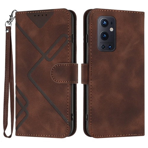 OnePlus 9 Pro Line Pattern Skin Feel Leather Phone Case - Coffee