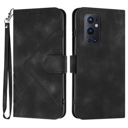 OnePlus 9 Pro Line Pattern Skin Feel Leather Phone Case - Black