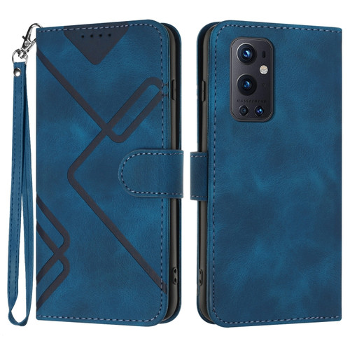 OnePlus 9 Pro Line Pattern Skin Feel Leather Phone Case - Royal Blue