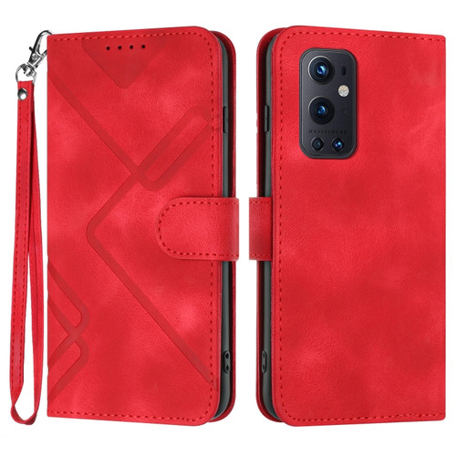 OnePlus 9 Pro Line Pattern Skin Feel Leather Phone Case - Red
