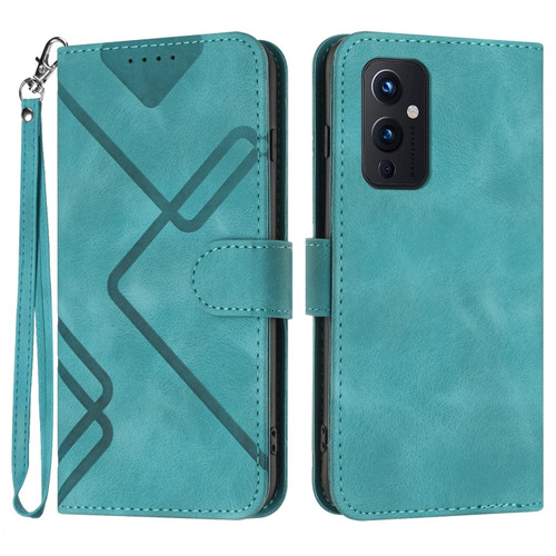 OnePlus 9 Line Pattern Skin Feel Leather Phone Case - Light Blue