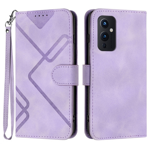 OnePlus 9 Line Pattern Skin Feel Leather Phone Case - Light Purple